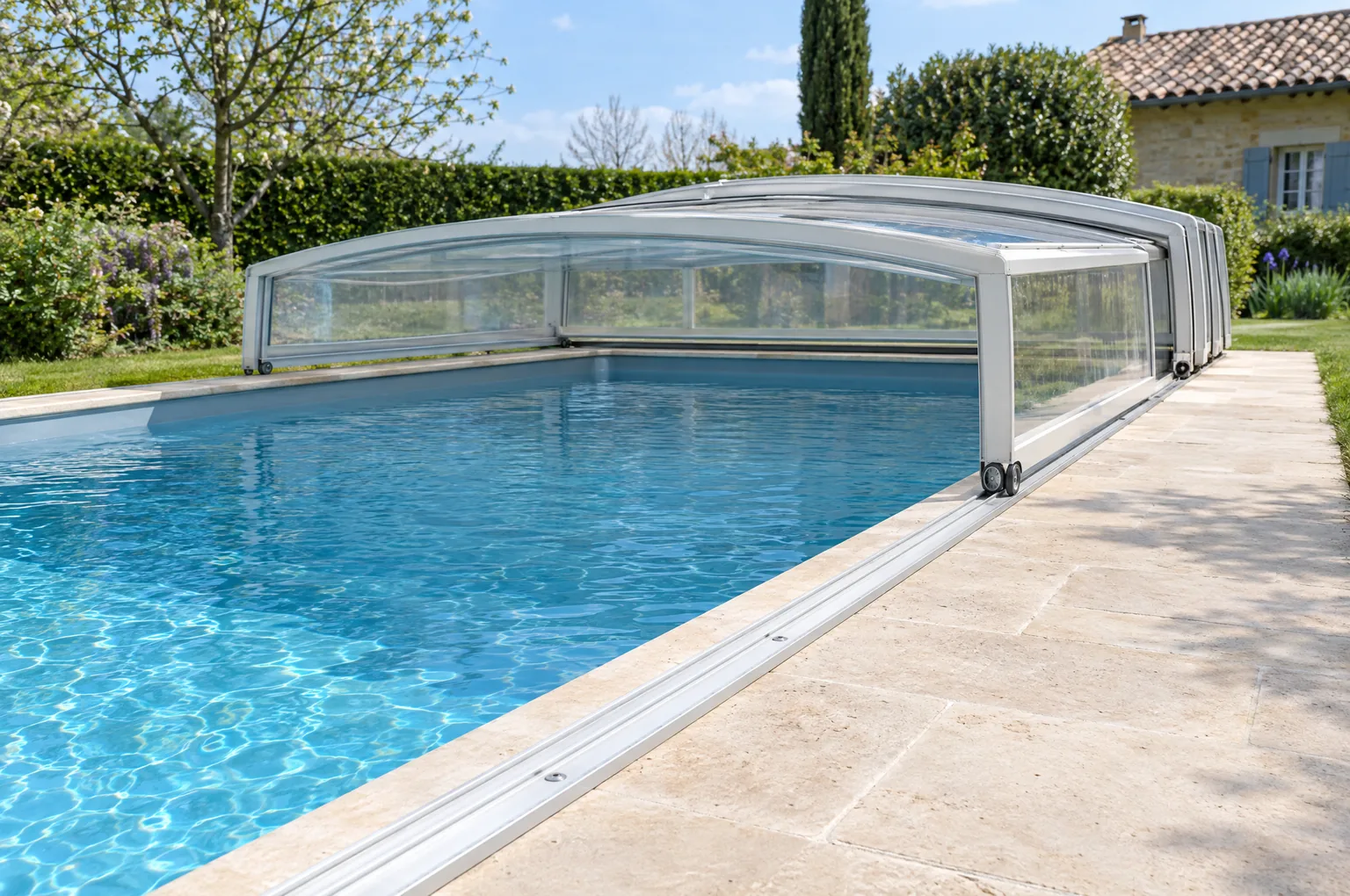 Abri piscine bas coulissant : sens d'ouverture, rails, place à prévoir et pose