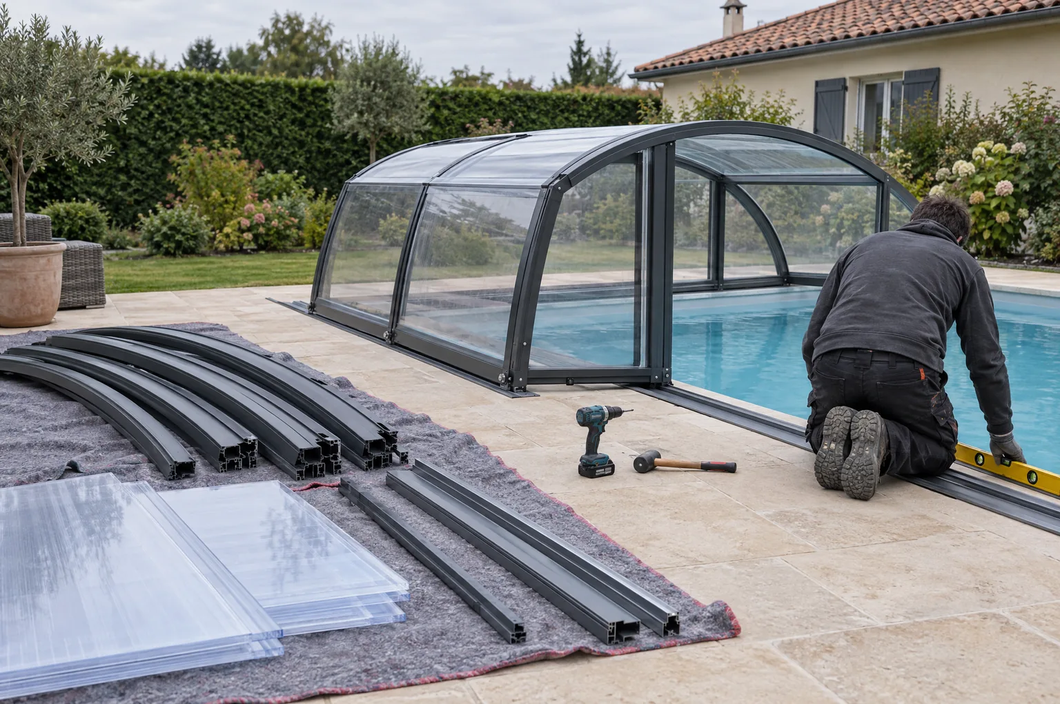 Abri de piscine en kit : prix 2026, montage pas à pas et sécurité NF P90-309