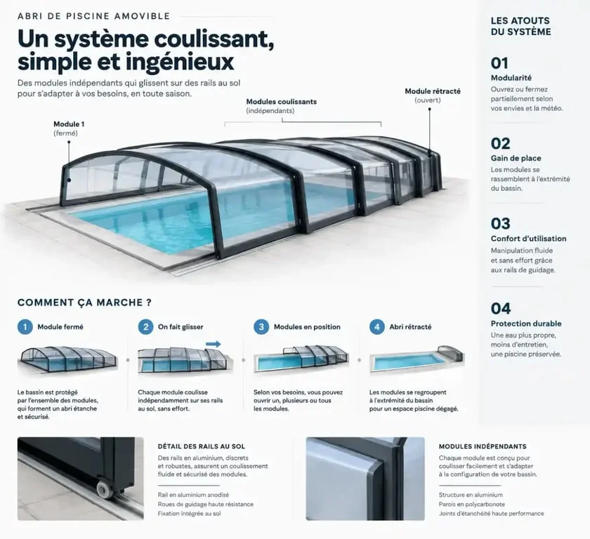 Schéma de fonctionnement d'un abri de piscine amovible